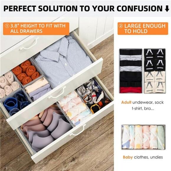 15 Pack Fabric Drawer Organizers Closet Bins for Clothes Socks Underwear - Picture 5 of 7